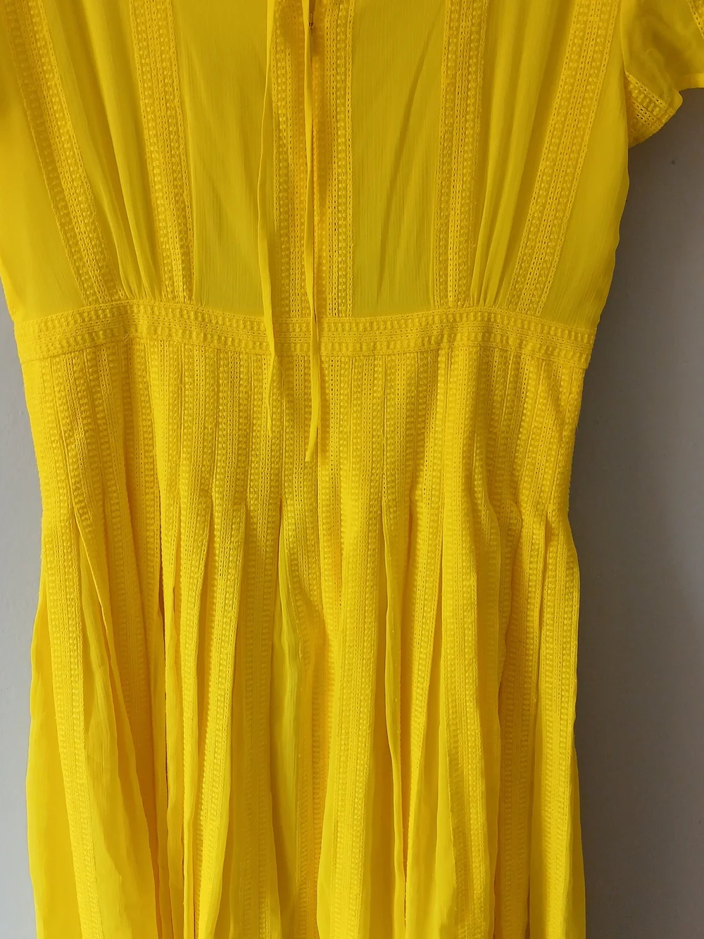 J.Crew Size 10 Midi in Bright Kiwi Yellow Embroidered Chiffon Short Sleeve Dress